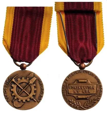 Bronze Medal of Honor for Labour, 1st Republic of Madagascar (REPOBLIKA MALAGASY)