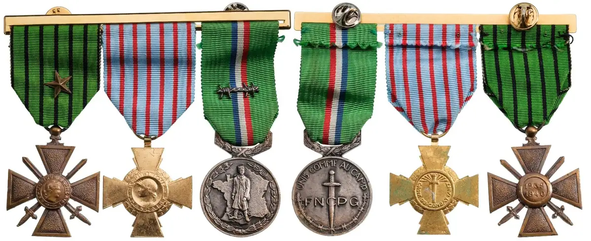 Bar of 3. War Cross 1940 with one Star; Combatant Cross; Federal Merit Medal of the National Federation of Combattant War Prisonners CATM