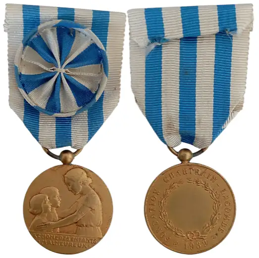 Work for Unfortunate Children, Foundation Chartrain Lacombe Medal, 1939