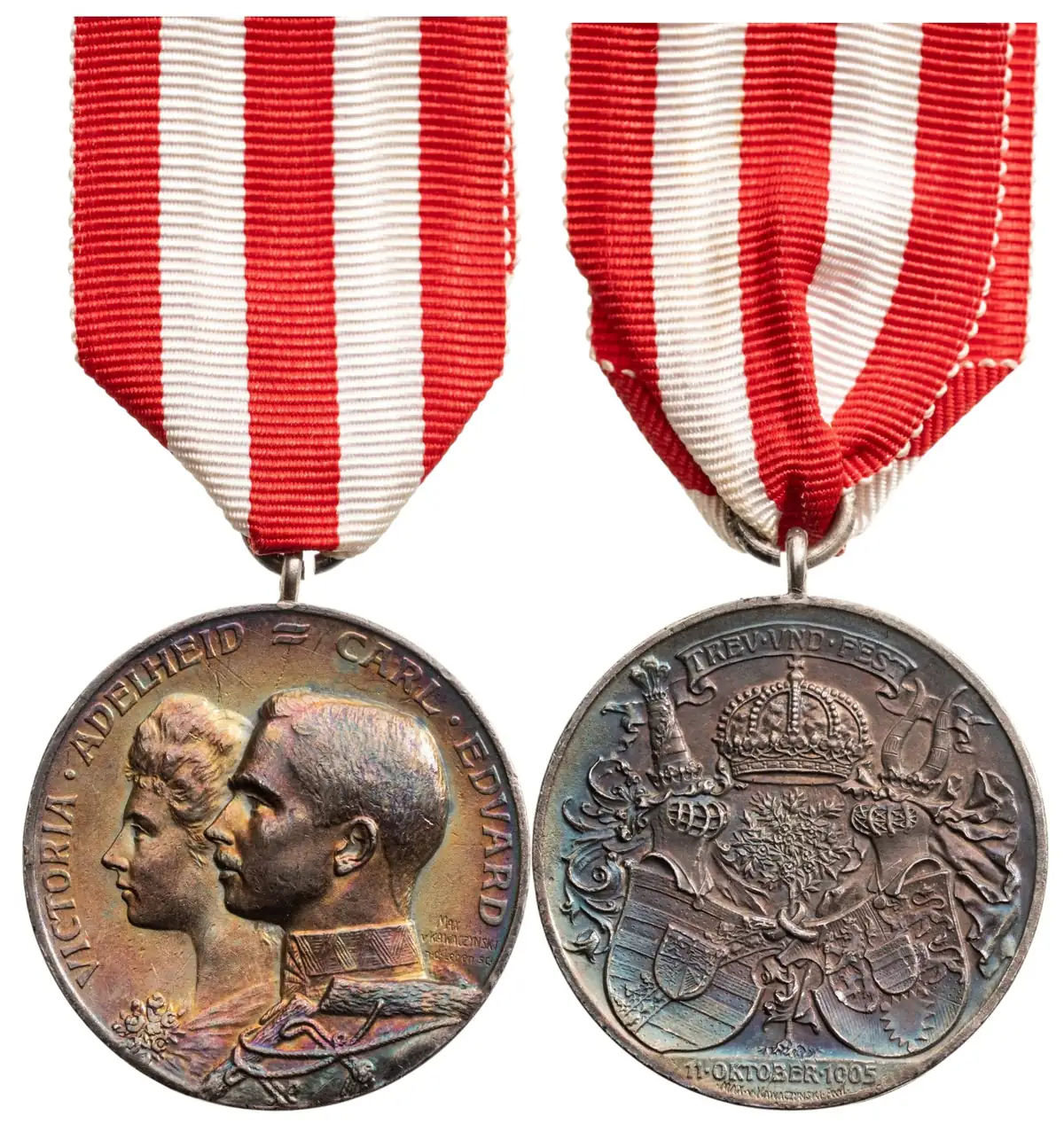 Commemorative Mariage Medal of Karl-Edouard von Sachsen Coburg-Gotha and Victoria Adelaide von Schleswig-Holstein-Sonderburg-Glucksburg, 1905, made by Max Kawaczynski