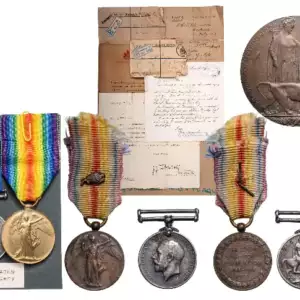 1st World War Mons group of 3 Medals with Commemorative Plaque